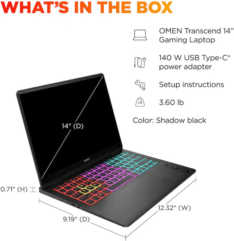 لپ تاپ اچ پی _ HP OMEN TRANSCEND 14 ULTRA9-185H 32GB 1TB 8GB RTX 4070+NPU 14.1 2K